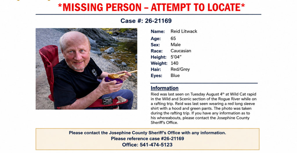 Search Underway for 65-Year-Old Man Missing During Rogue River Rafting Trip